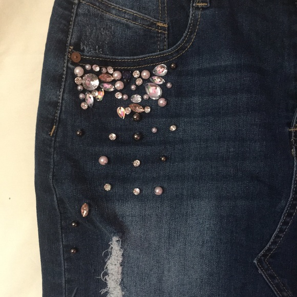 Denim Blvd L.A. Jean Skirt with Gems - Picture 3 of 4